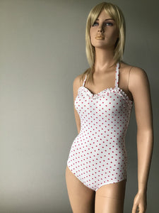 White One Piece With Red Hearts